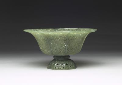 图片[2]-Jade eight-sided bowl with floral openwork decoration, India-China Archive